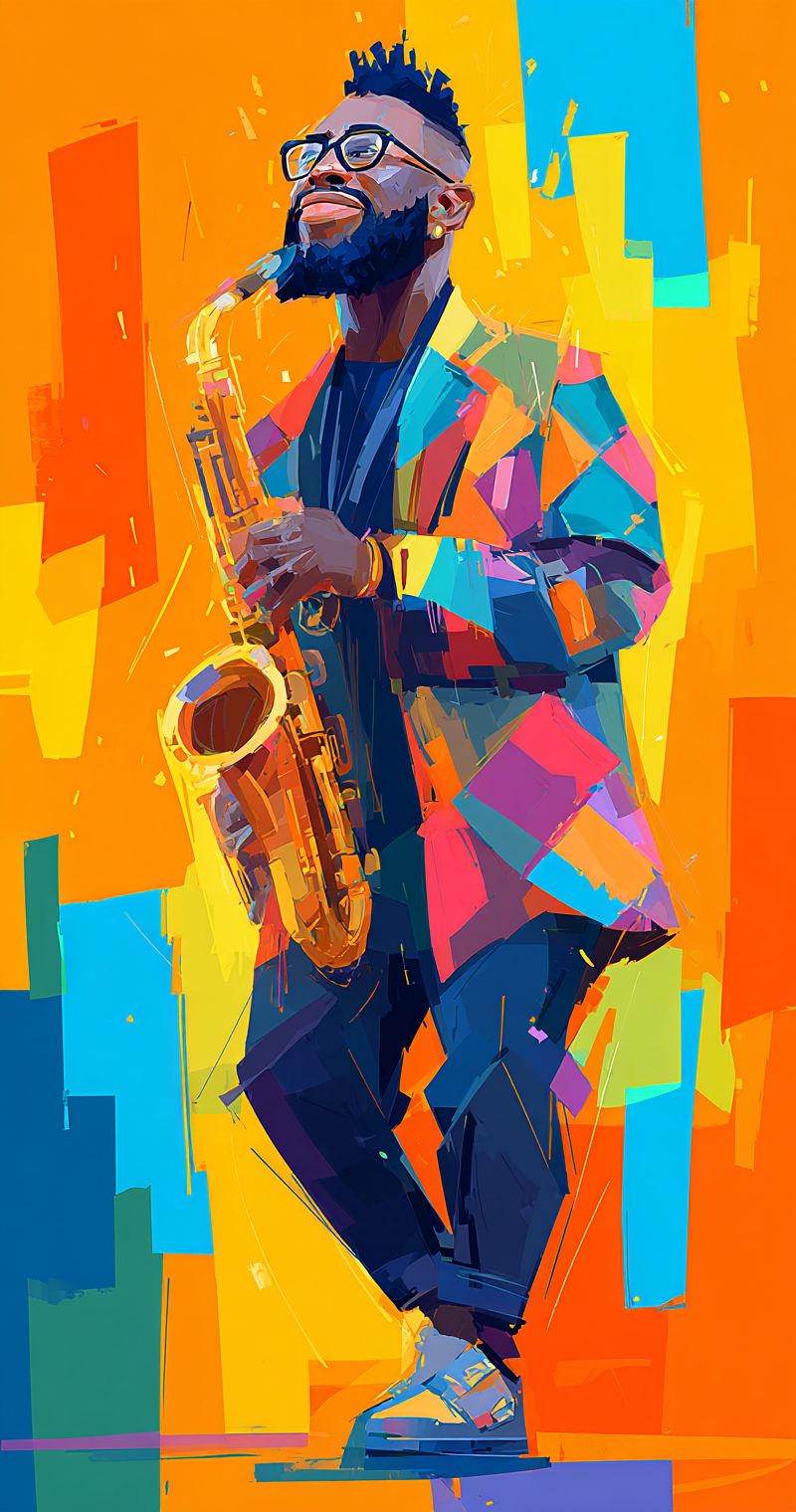 Colorful abstract saxophone player