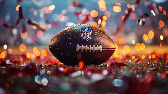 A football surrounded by confetti