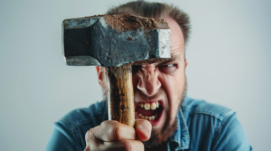 A man angry at a hammer