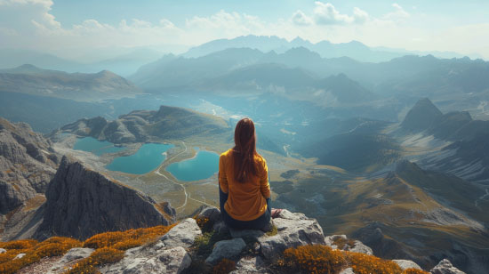 Woman sitting in mountains